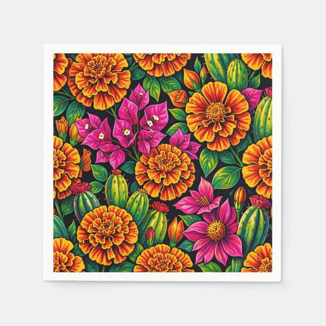 Ljus Orange Magenta Sammetstagg Cactus Tropisk  Pappersservett (Framsidan)