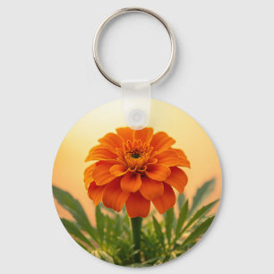 Ljus orange marigoldblomma gyllene solnedgång nyckelring