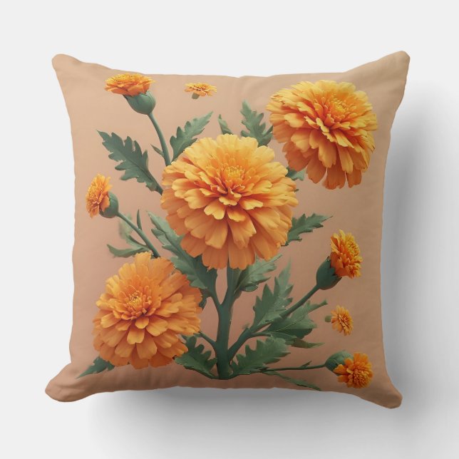 Ljus Orange Marigoldbukett Kudde (Framsida)