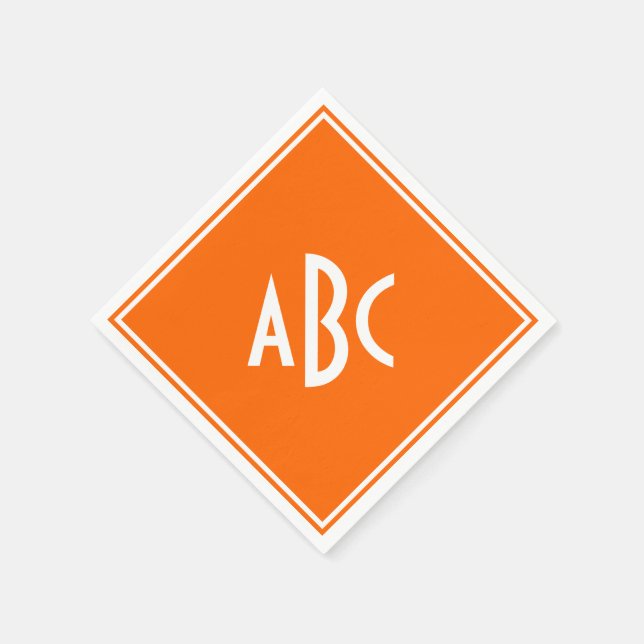 Ljus orange med vit monogram pappersservett (Hörn)