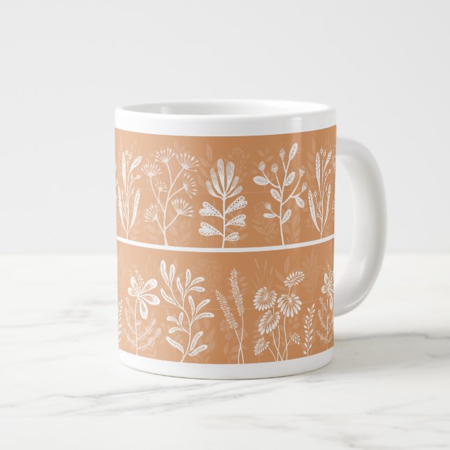 Ljus orange nyckfull botanisk silhuett jumbo mugg (Framsida höger)