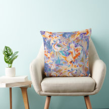 Ljus orange och blå abstrakt blomsterkudde