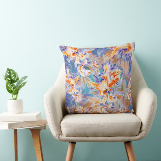 Ljus orange och blå abstrakt blomsterkudde kudde
