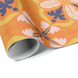 Ljus orange och blå blomsterdesign presentpapper