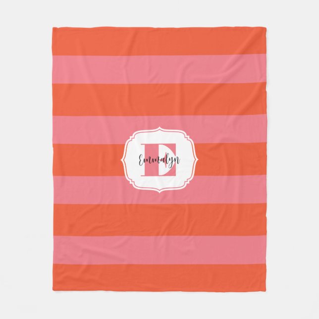 Ljus Orange och Rosa Monogram stripe Fleecefilt (Framsidan)