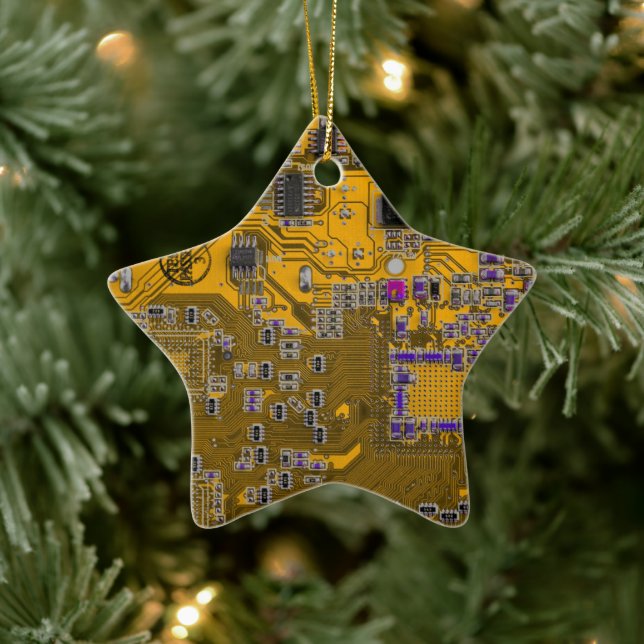 Ljus orange PCB-kretskortdesign för IT-proffs Julgransprydnad Keramik (Träd)