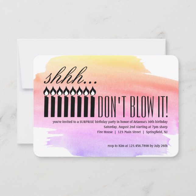 Ljus överraskning... BLÅT DET INTE! Födelsedag Inbjudningar (Framsida)