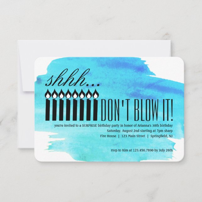 Ljus överraskning... BLÅT DET INTE! Födelsedag Inbjudningar (Framsida)