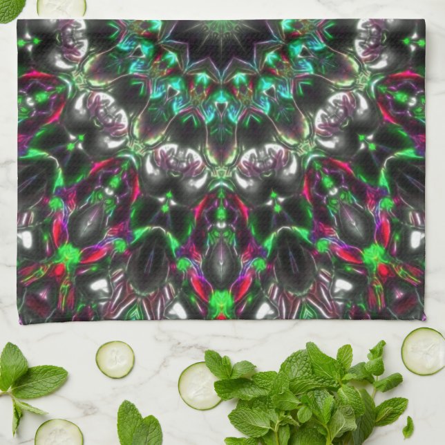 Ljus på mörk i medallion-stil kaleidoskop kökshandduk (Vikta)