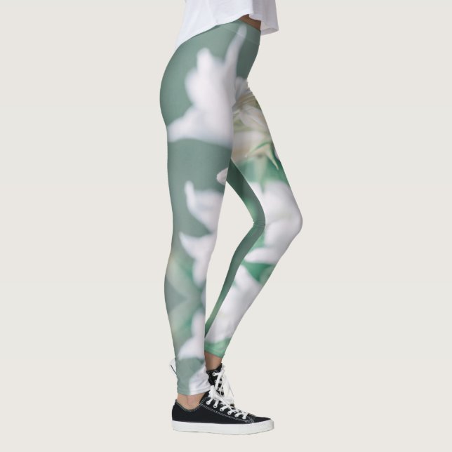 Ljus Pastell Grön Vit Klocka Blommor Leggings (Höger)