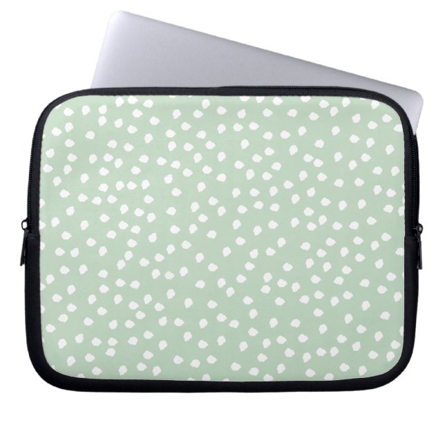 ljus pastellgrön prickig laptopsleeve laptop fodral (Framsidan)