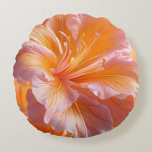 Ljus Persika Hibiskus Blommig Kastkudde Rund Kudde (Framsidan)