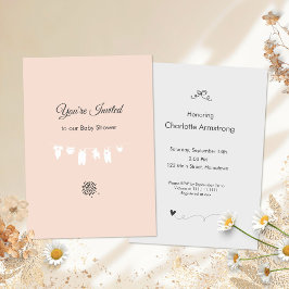 Ljus Persika Minimalistisk Bebis-flicka Babyshower Inbjudningar