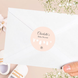 Ljus Persika Minimalistisk Bebis-flicka Babyshower Runt Klistermärke