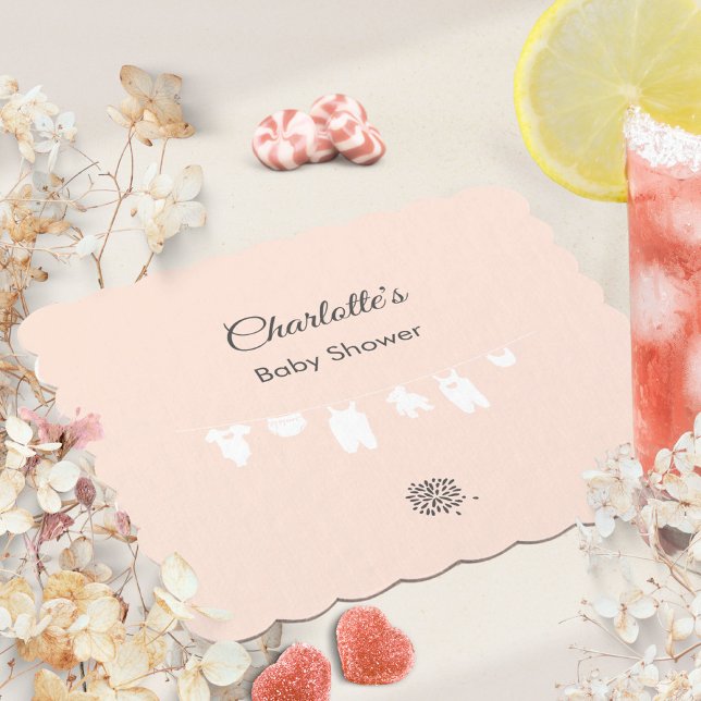 Ljus Persika Minimalistisk Bebis-flicka Babyshower Underlägg Papper (Light Peach Minimalist Baby Girl Shower Paper Coaster ©Susanne Sachers - Sunny Mind 🌞)