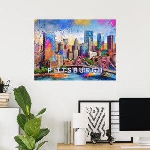 Ljus Pittsburgh Siluett, Färgrik Urban Konst Poster