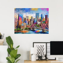 Ljus Pittsburgh Siluett, Färgrik Urban Konst