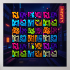 Ljus Pop Art Graffiti Väggdekor Uttryck Poster