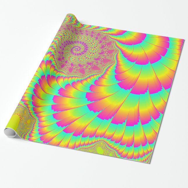 Ljus Psychedelic oändlig spiral Fractalkonst Presentpapper (Utrullad)
