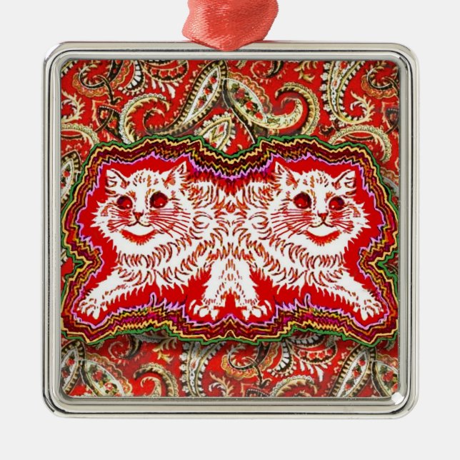 Ljus psychedelic Red Cats (av Louis Wain) Julgransprydnad Metall (Framsidan)