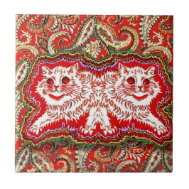 Ljus psychedelic Red Cats (av Louis Wain) Kakelplatta