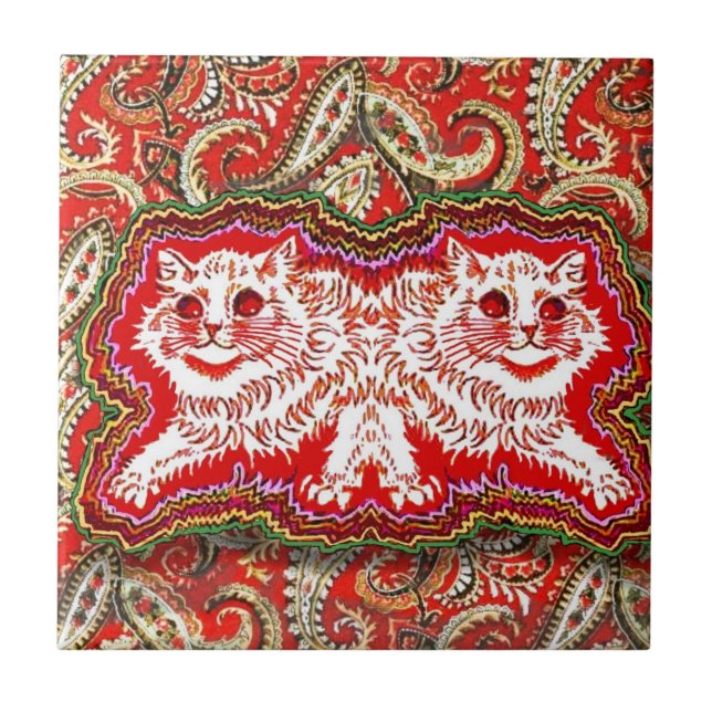 Ljus psychedelic Red Cats (av Louis Wain) Kakelplatta (Framsidan)