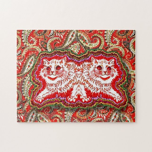 Ljus psychedelic Red Cats (av Louis Wain) Pussel (Horisontell)