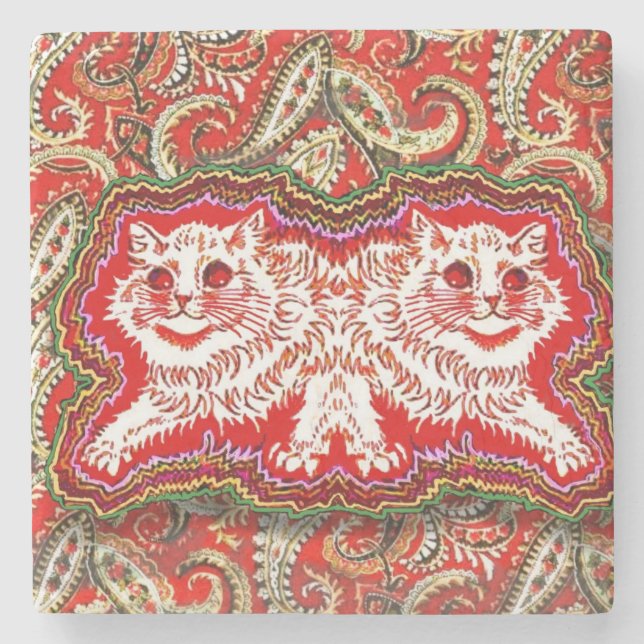 Ljus psychedelic Red Cats (av Louis Wain) Stenunderlägg (Framsidan)