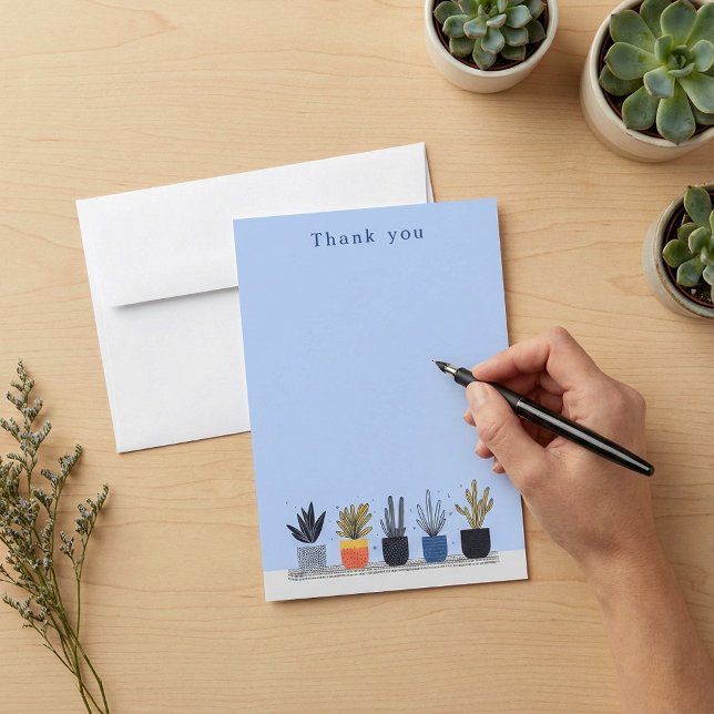 Ljus punkterade skylt tack kort (Bright potted Plants Illustration note card.)