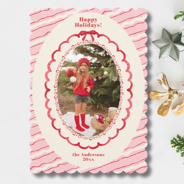 Ljus Randiga Två Bilder Rosa Jul Julkort (Skapare uppladdad)