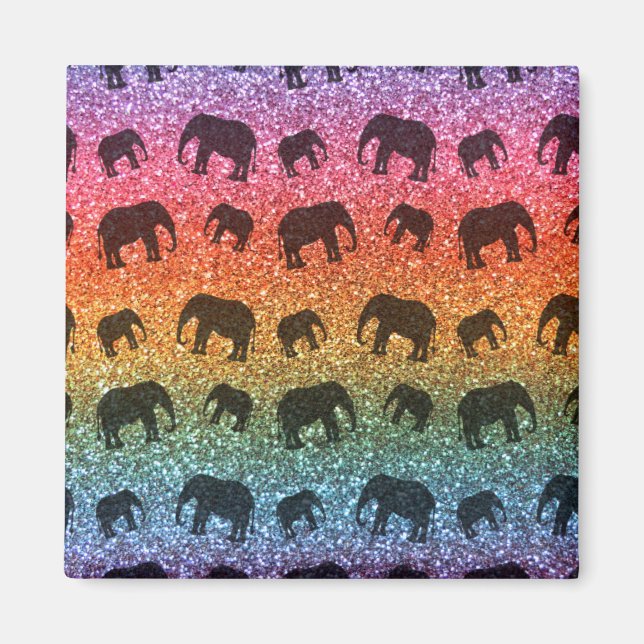 Ljus regnbåge, elefant glitter mönster magnet (Framsidan)