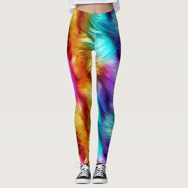 Ljus regnbåge falsk monsterpälsstruktur leggings (Framsida)