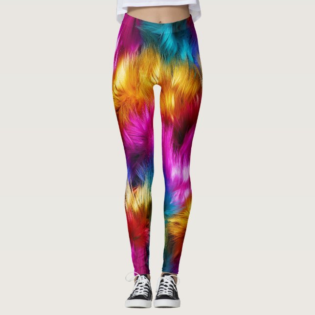 Ljus regnbåge falsk monsterpälsstruktur leggings (Framsida)