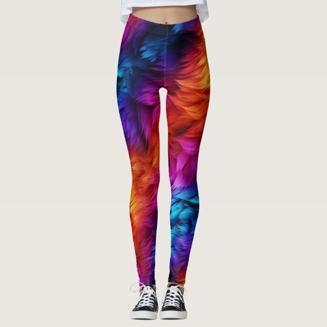 Ljus regnbåge falsk monsterpälsstruktur leggings (Framsida)