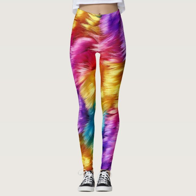 Ljus regnbåge falsk monsterpälsstruktur leggings (Framsida)
