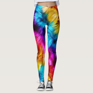 Ljus regnbåge falsk monsterpälsstruktur leggings
