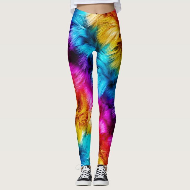 Ljus regnbåge falsk monsterpälsstruktur leggings (Framsida)