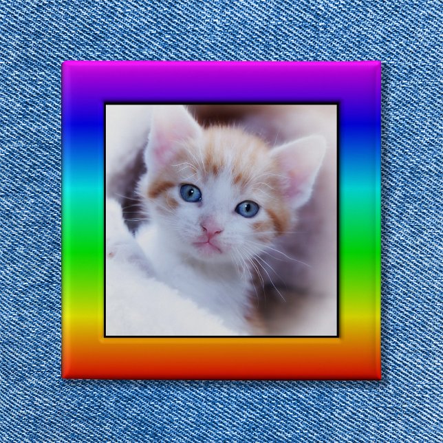 Ljus regnbåge Familj Sällskapsdjur Fotoram Knapp (Bright Rainbow Family Pet Photo Frame Button)