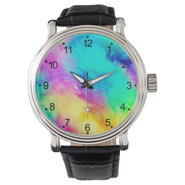 Ljus regnbåge Fluffig pälsstruktur Bakgrundsdesign Armbandsur (Framsida)
