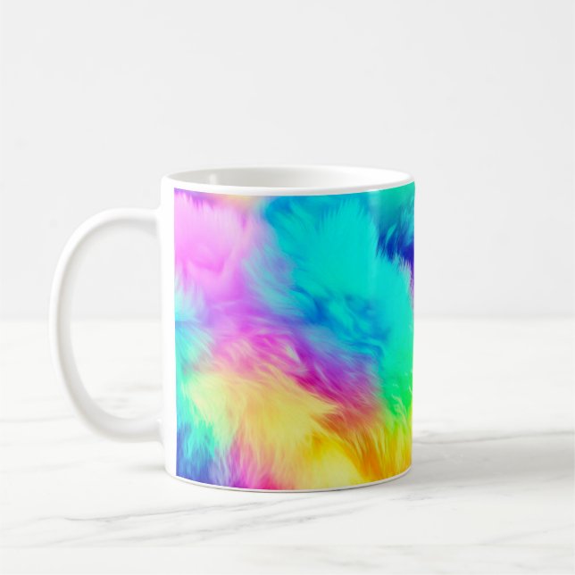 Ljus regnbåge Fluffig pälsstruktur Bakgrundsdesign Kaffemugg (Vänster)
