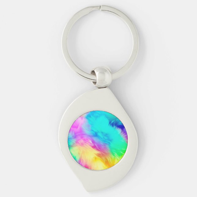 Ljus regnbåge Fluffig pälsstruktur Bakgrundsdesign Swirl Silverfärgad Nyckelring (Framsidan)