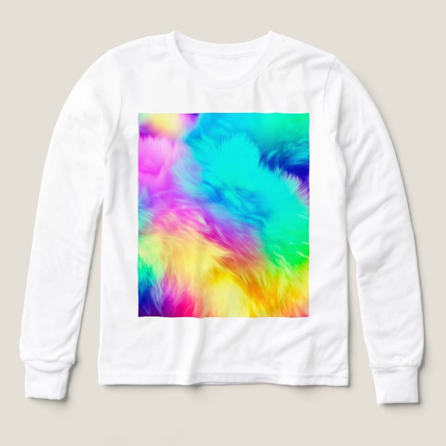 Ljus regnbåge Fluffig pälsstruktur Bakgrundsdesign T Shirt (Design framsida)