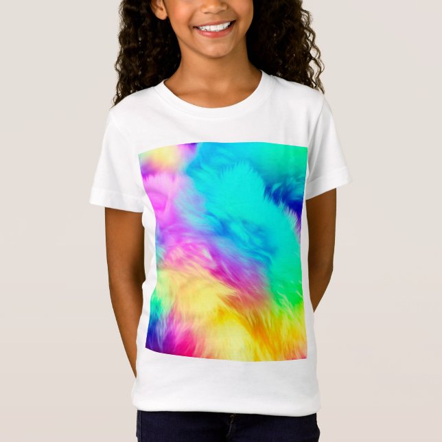 Ljus regnbåge Fluffig pälsstruktur Bakgrundsdesign T Shirt (Framsida)
