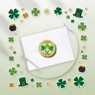 Ljus regnbåge Lycklig Shamrock Glitter Runt Klistermärke