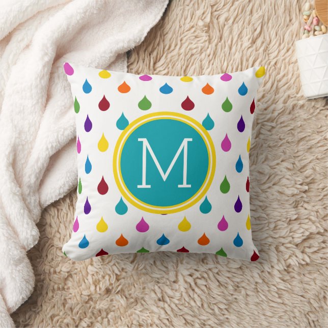 Ljus regnbåge regndroppar monogram kudde (Filt)
