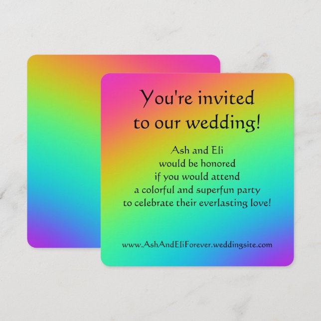 Ljus regnbågsgradient bröllop inbjudningar (Fram/baksida)