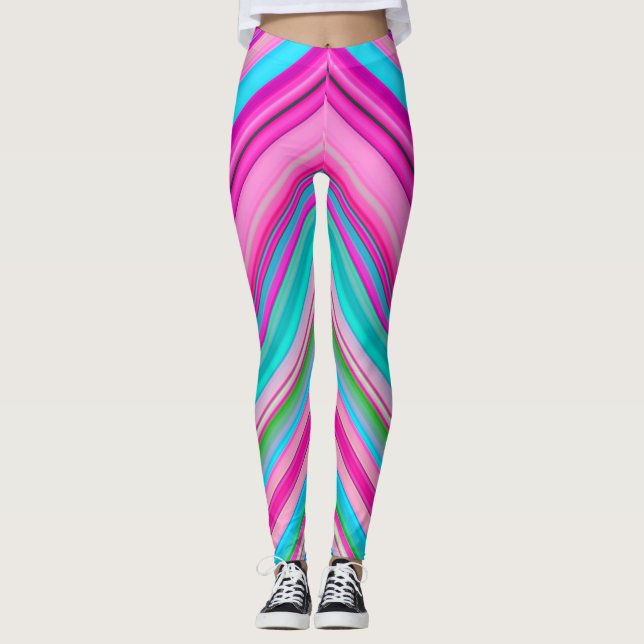 Ljus regnbågsrandig design leggings (Framsida)