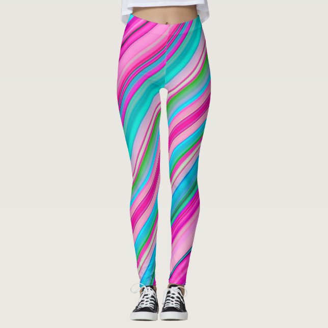 Ljus regnbågsrandig design leggings (Framsida)