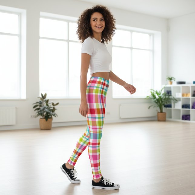 Ljus regnbågsrandig rutig mönster  leggings (Skapare uppladdad)