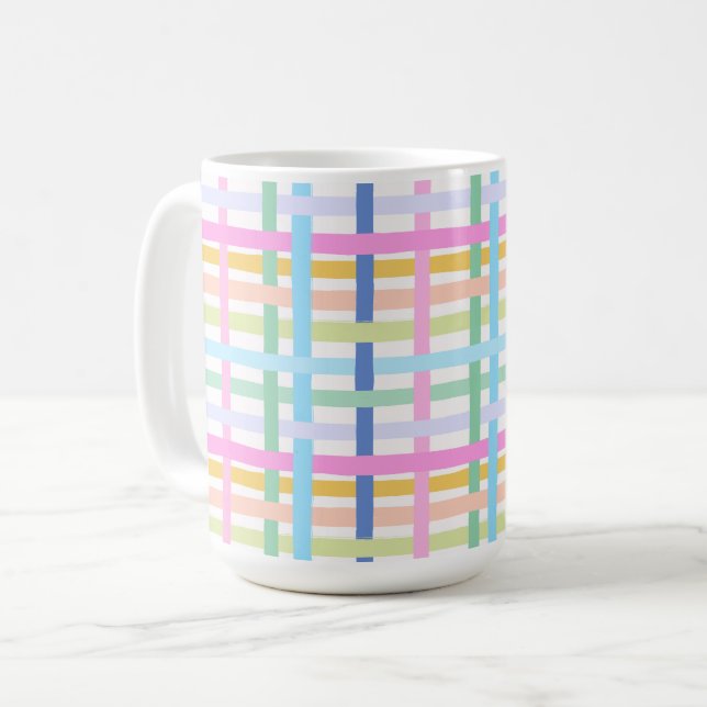 Ljus regnbågsrutig mugg - färgrik pastell (Framsida vänster)